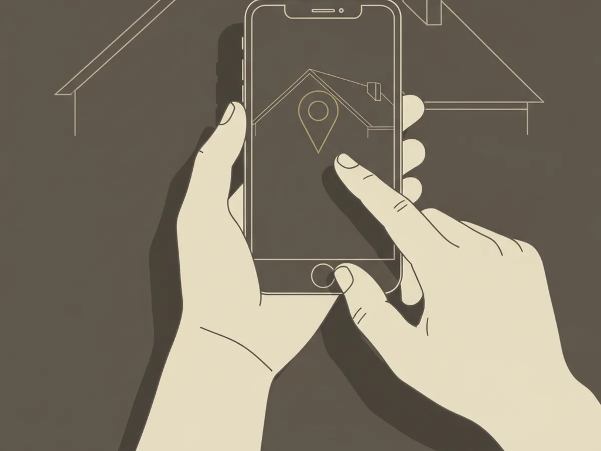 Hände fotografieren mit dem Smartphone ein Hausdach von unten