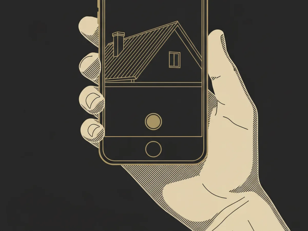 Hand fotografiert mit dem Smartphone ein Hausdach