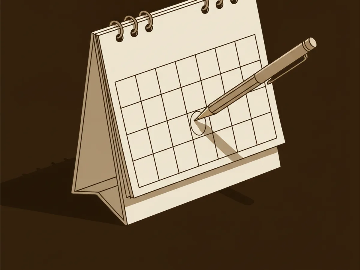 Papier-Terminkalender mit Stift, ein Termin wird markiert