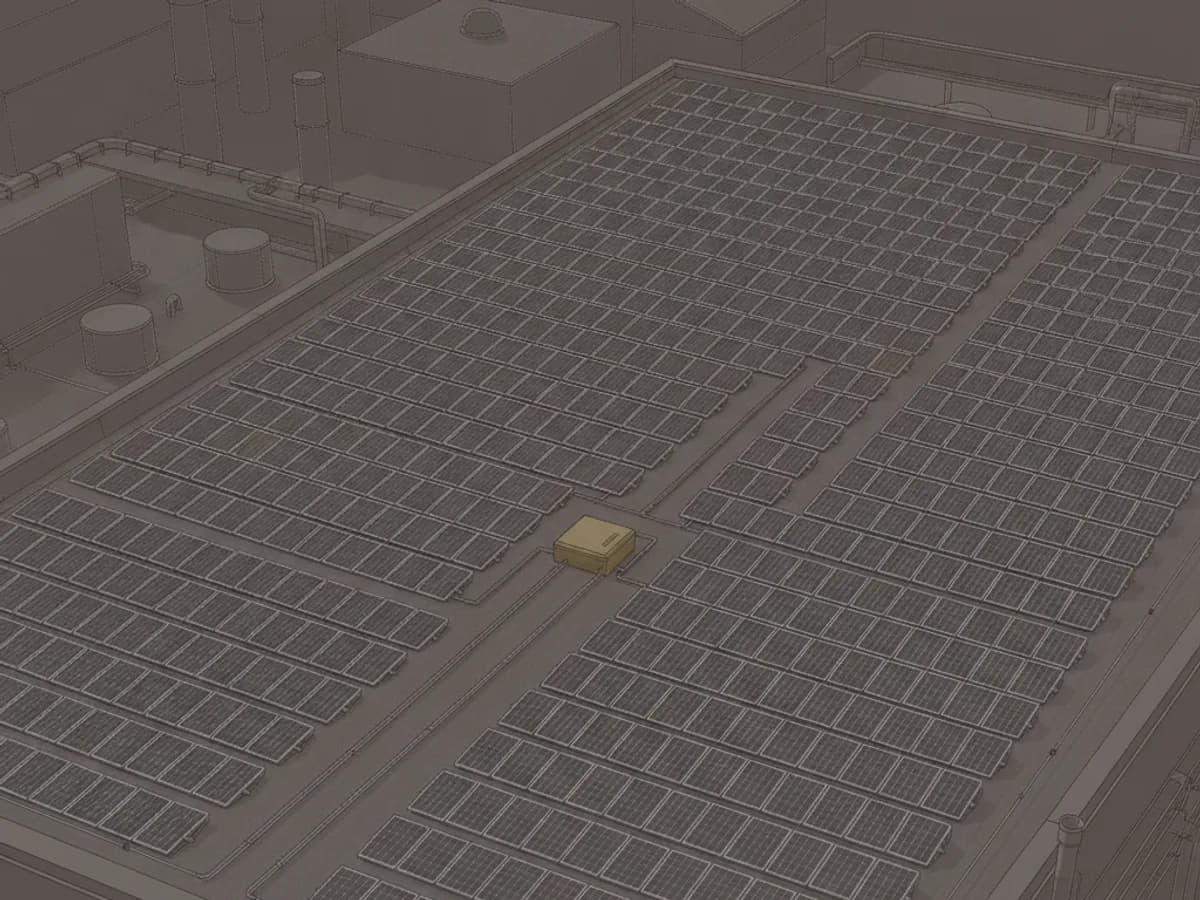 Grosse Solaranlage auf dem Flachdach einer Gewerbehalle